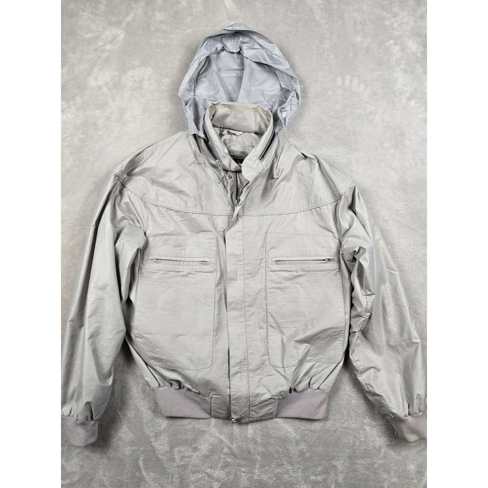 Vintage Aberdeen Bomber Jacket Mens M Gray Hood Full Zip Pockets Casual *Read
